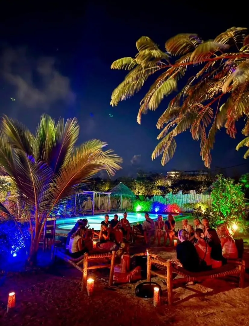 Gavana House pool illuminated at night